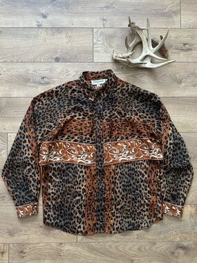 Vintage Casual Corner Leopard Western Blouse Drape Panel | Medium